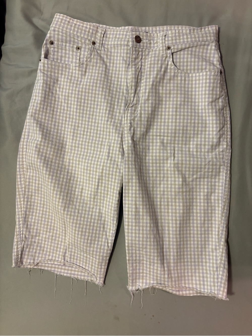 Vintage Womens Light Purple Gingham Casual Shorts